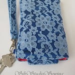 Blue lace and satin smartphone wristlet