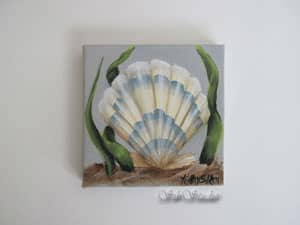 3 x 3 inches miniature Scallop Shell painting 