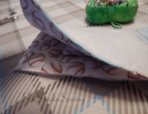 Getting ready to finish sewing the baseball iPhone 6 wristlet